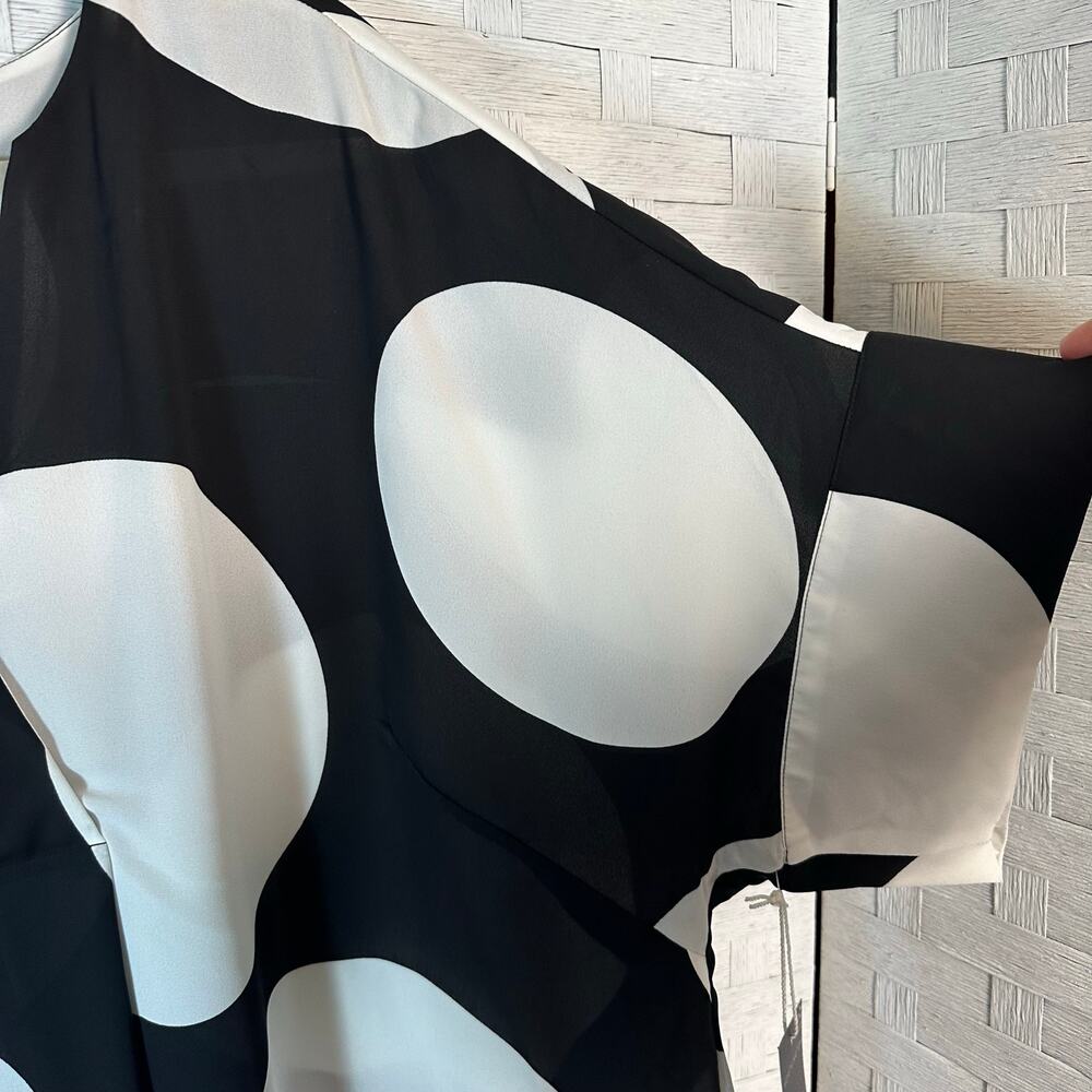 Worthington women's oversized blouse mod style large polkadots, black white - Picture 3 of 8